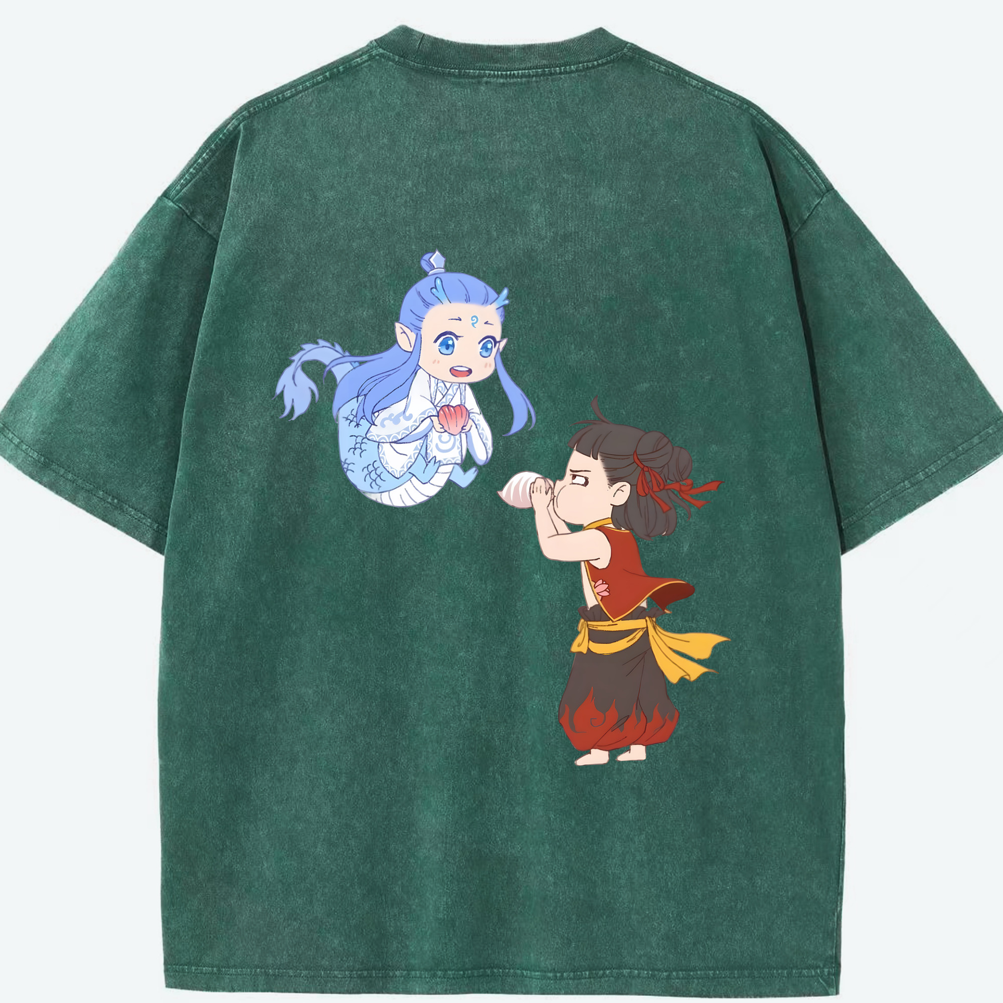 （画像用） Ne Zha 2 ナタ 魔童の大暴れ 綿100% ヴィンテージ風 半袖Tシャツ（背面プリント）
